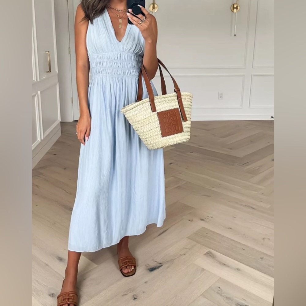 Abercrombie & Fitch Light Blue V-Neck Midi Dress
